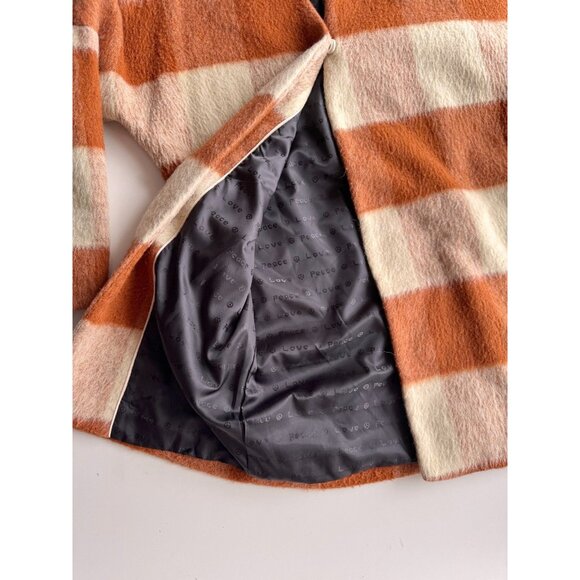 MAISON SCOTCH 60's Throw On Brown Check Wool Blend Blanket Coat, Size 3/4 L/XL - Picture 9 of 14